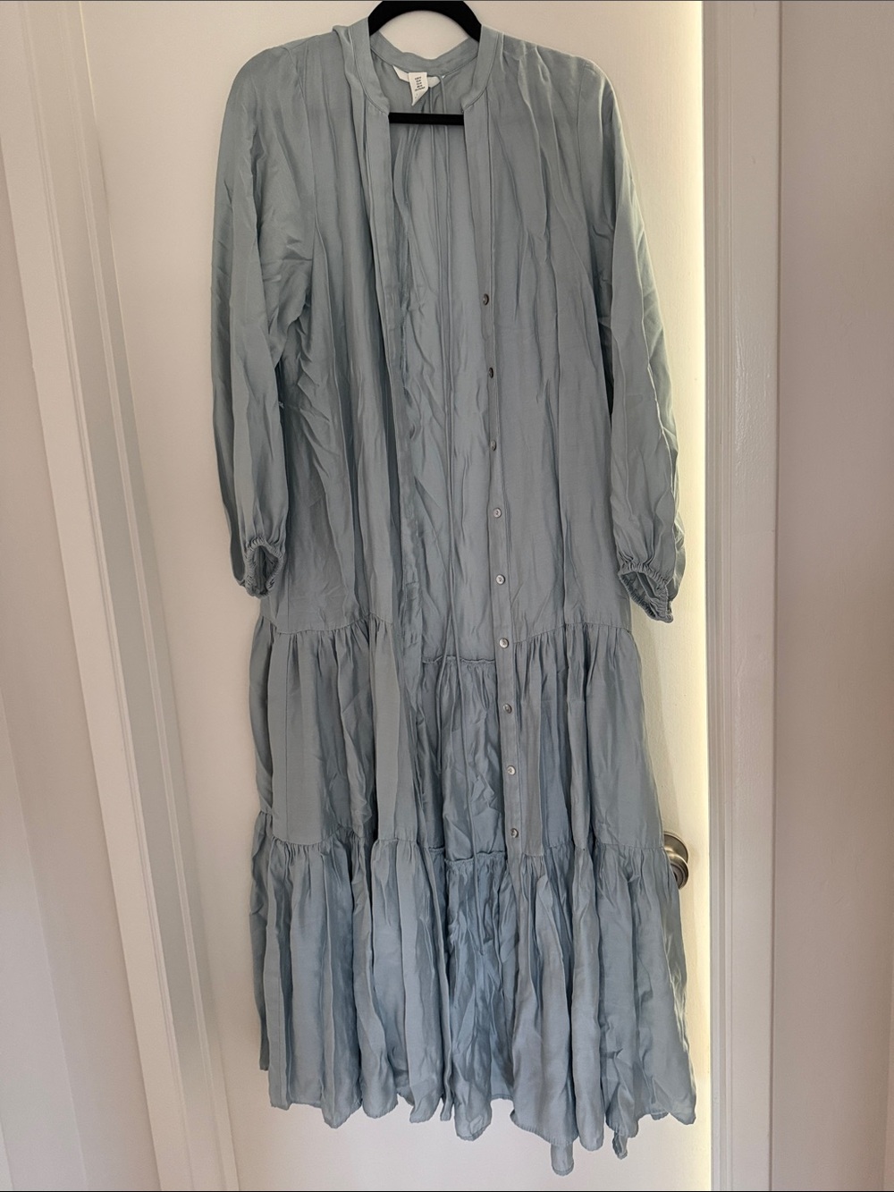 H&M Pale Blue Tiered Button-Front Dress